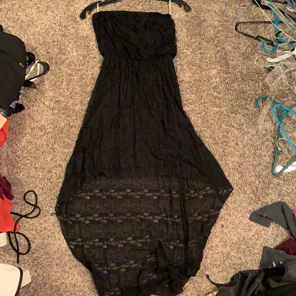 Delia’s high-low strapless black dress